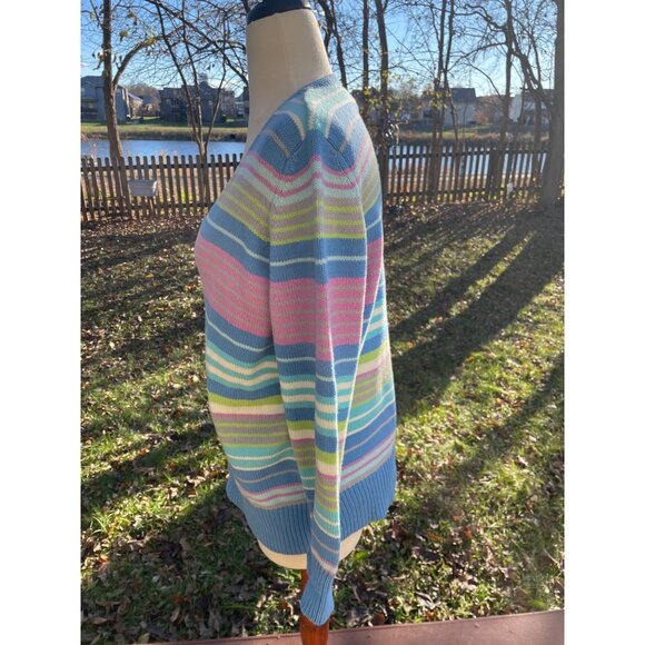 Vintage Pastel Rainbow V Neck Striped Cotton Blend Sweater Size 1X Hong Kong - Picture 3 of 9